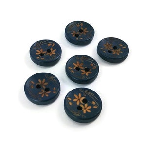 15mm dark blue wooden buttons, 2 holes unique shirt buttons, 6 small flower buttons for knitting