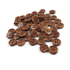 15mm brown wooden buttons, 60pcs bulk 4 holes sewing buttons, Natural wood knitting buttons image 1