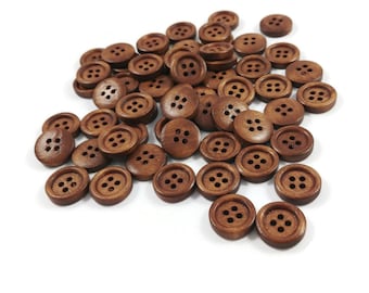 15mm brown wooden buttons, 60pcs bulk 4 holes sewing buttons, Natural wood knitting buttons