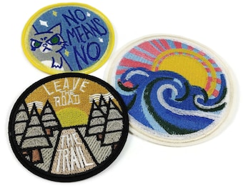 Fun badge patch bundle, Surf iron on patch, Cat embroidered sew on patches, Leave the road appliques
