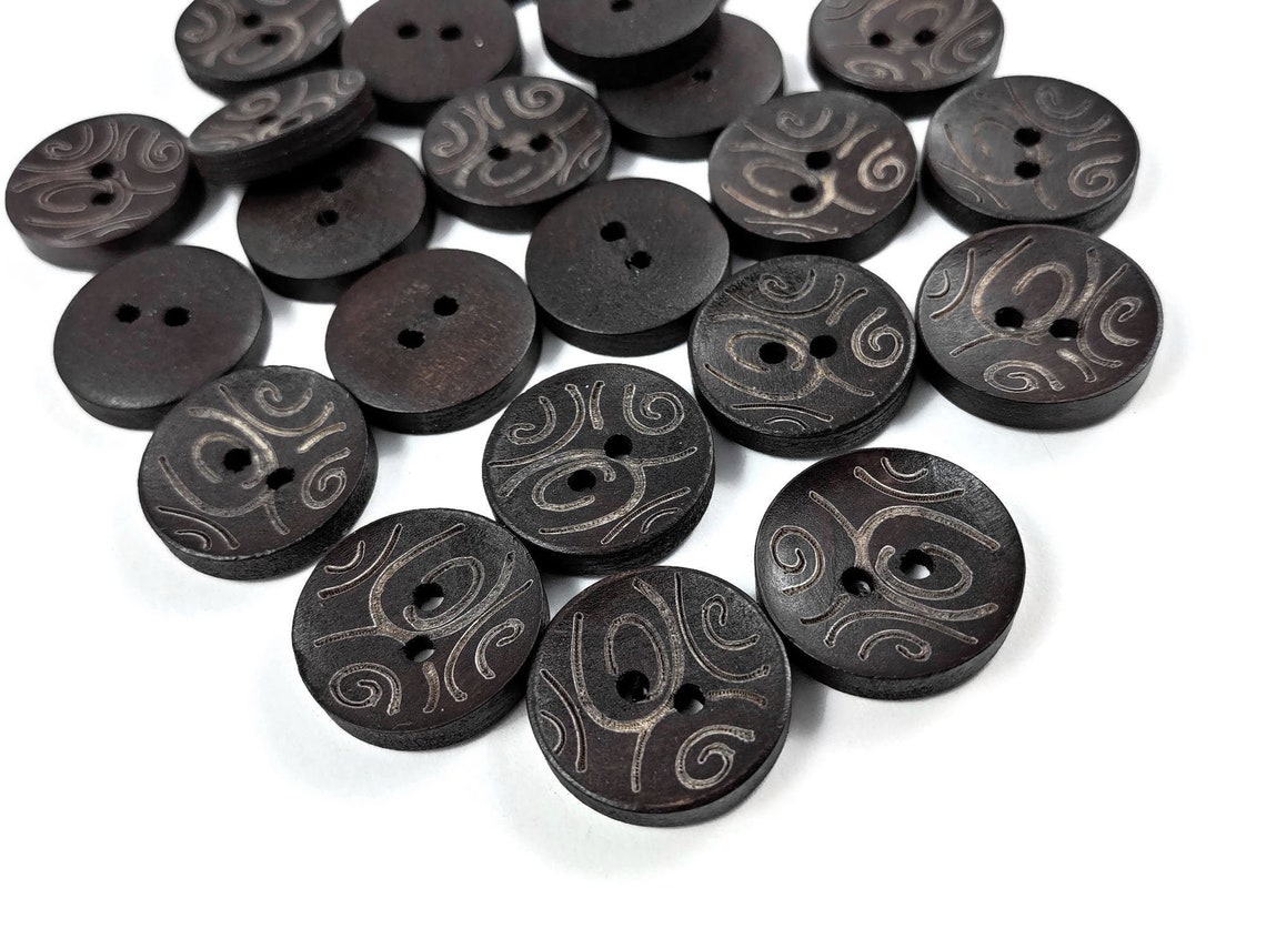 Tribe Button 20mm Tribal Buttons, 2 Holes Sewing Buttons, 6 Wooden Buttons for ...