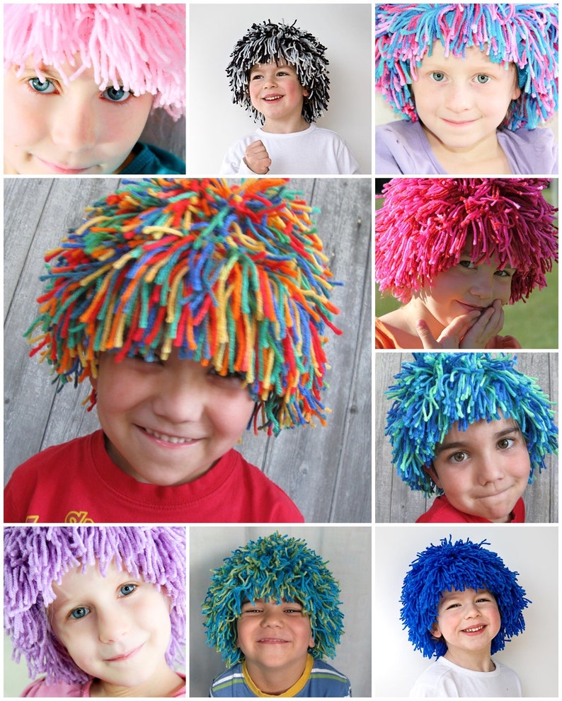 DIY Yarn Wig Sewing Pattern, Halloween costume wig tutorial PDF pattern for children and adult, Girl Pink Costume Yarn wig for party image 5