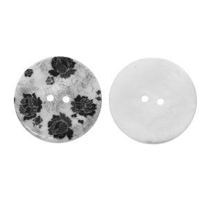 4 Mother of pearl shell buttons, 30mm floral sewing buttons, Natural black flower buttons image 3