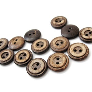 10 Brown coconut shell buttons 13 or 15mm Rustic circle wooden sewing buttons image 2