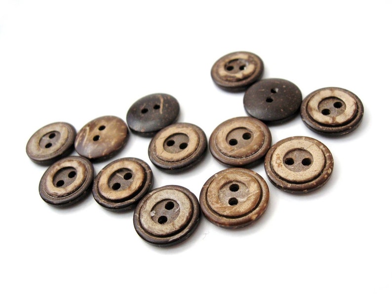 10 Brown coconut shell buttons 13 or 15mm Rustic circle wooden sewing buttons image 2