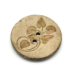 6 coconut shell buttons, 28mm sunflower sewing buttons, Brown botanical wooden buttons image 5