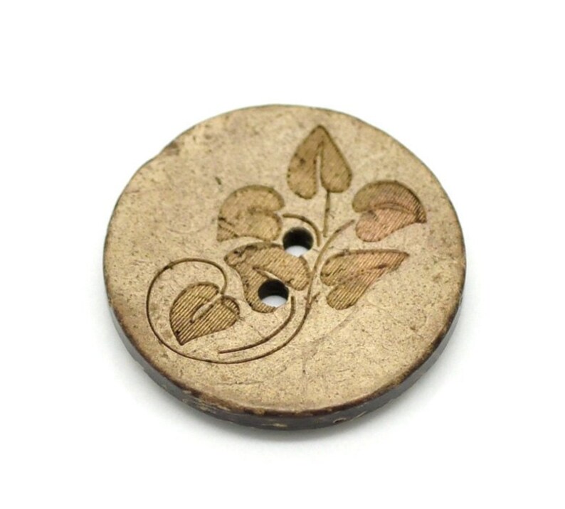 6 coconut shell buttons, 28mm sunflower sewing buttons, Brown botanical wooden buttons image 5