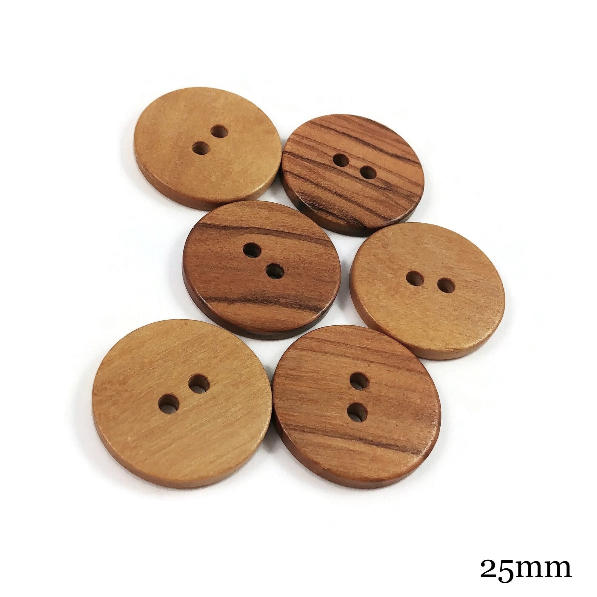 Walnut Olive Wood Buttons 15mm & 20mm 6pk Classic 4 Hole Button