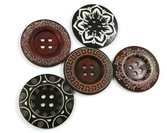 3 extra large wooden buttons, 60mm sewing buttons, Big buttons for knitting, Natural craft supplies