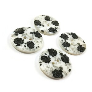 4 Mother of pearl shell buttons, 30mm floral sewing buttons, Natural black flower buttons image 2