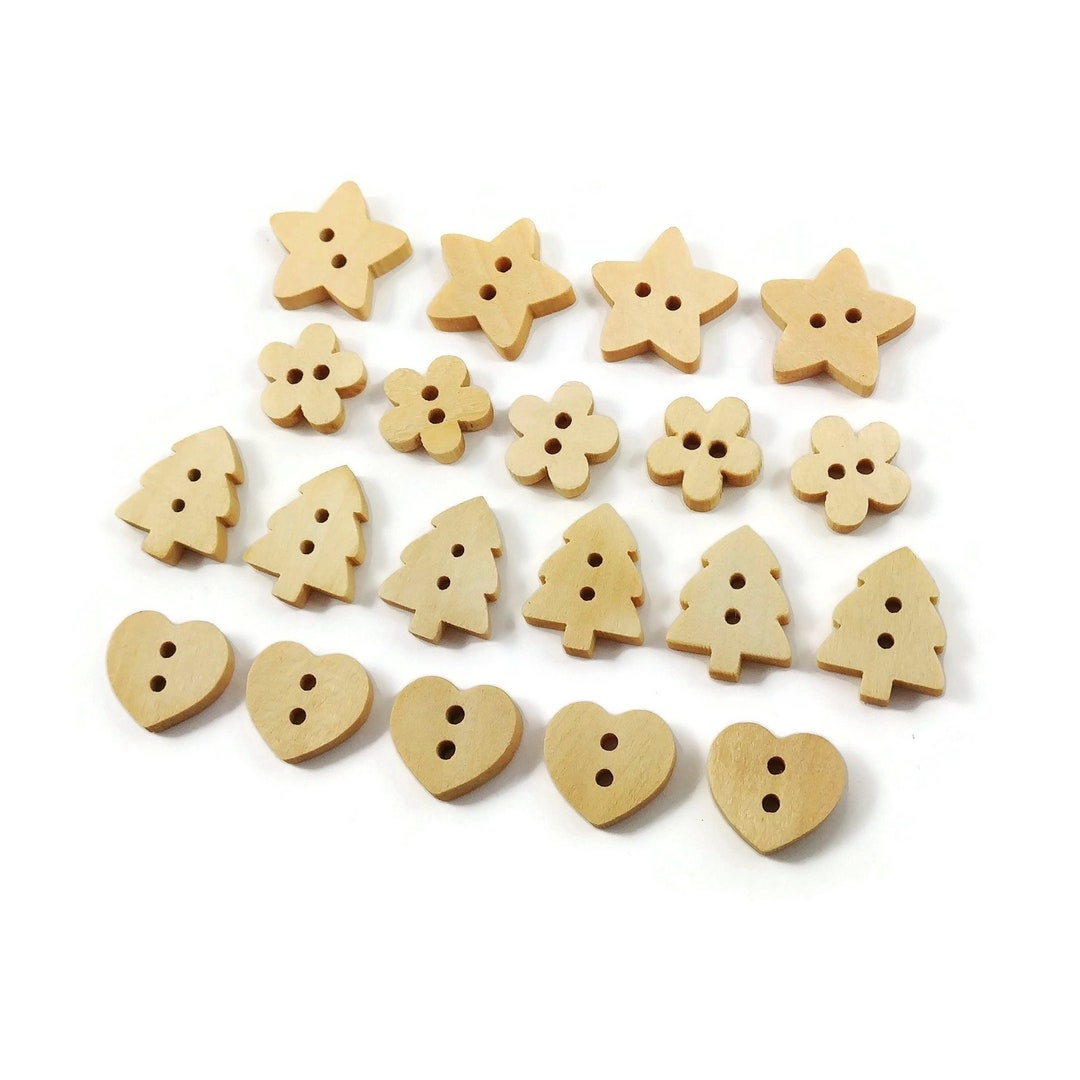Pine Tree Buttons Novelty Wooden Sewing Buttons, Pine Tree, Heart, Flower, Star, Giraffe ...