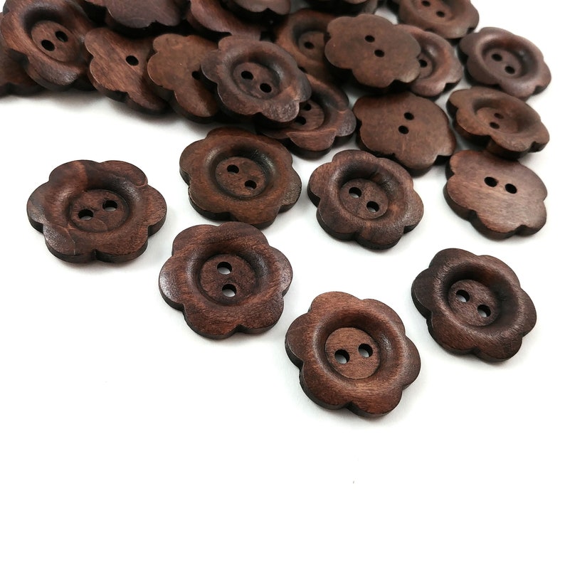 25mm flower shape buttons, Novelty wooden sewing buttons, 1 inch dark brown knitting buttons image 5