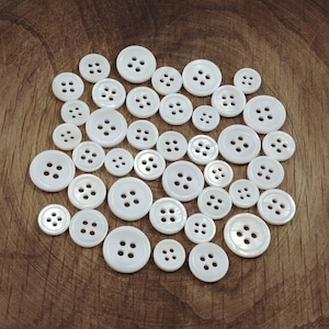Mother of pearl buttons, Natural shell sewing buttons, 5 sizes available, 4 holes white shirt buttons