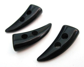 Small resin toggle buttons, 6 sewing buttons 23mm, Plastic buttons for knitting, Black toggle buttons