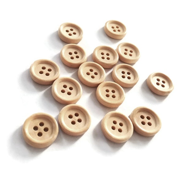 15mm small wooden buttons - 4 holes shirt sewing buttons - Natural wood knitting buttons - set of 15 or 60
