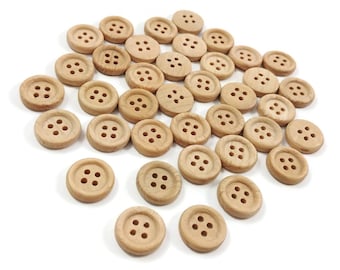 Rustic unfinished wood buttons, Set of 36 small sewing buttons, 13mm wooden buttons