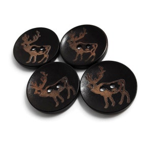 Rustic elk wooden button, 40mm big sewing button, 4 brown button for knitting, Deer woodland supplies image 2