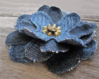 Fabric flower sewing pattern, Making flowers with jeans, Zero waste recycle craft project, Instant download tutorial