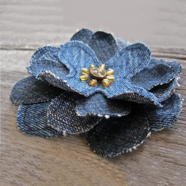 Fabric flower sewing pattern, Making flowers with jeans, Zero waste recycle craft project, Instant download tutorial