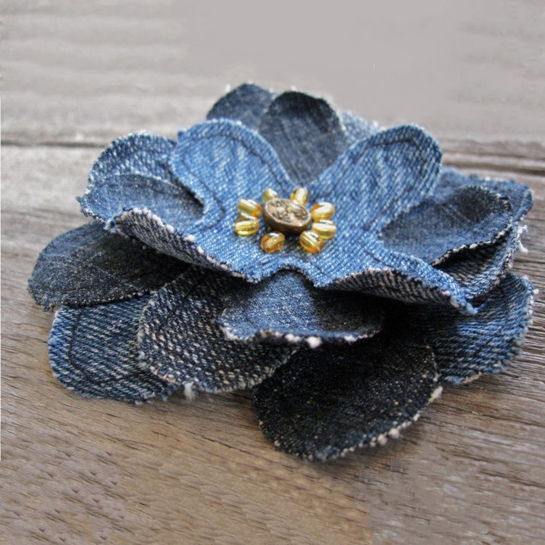 Fabric flower sewing pattern, Making flowers with jeans, Zero waste recycle craft project, Instant download tutorial image 1