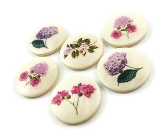 Flower wood sewing buttons - 6 mixed botanical craft buttons