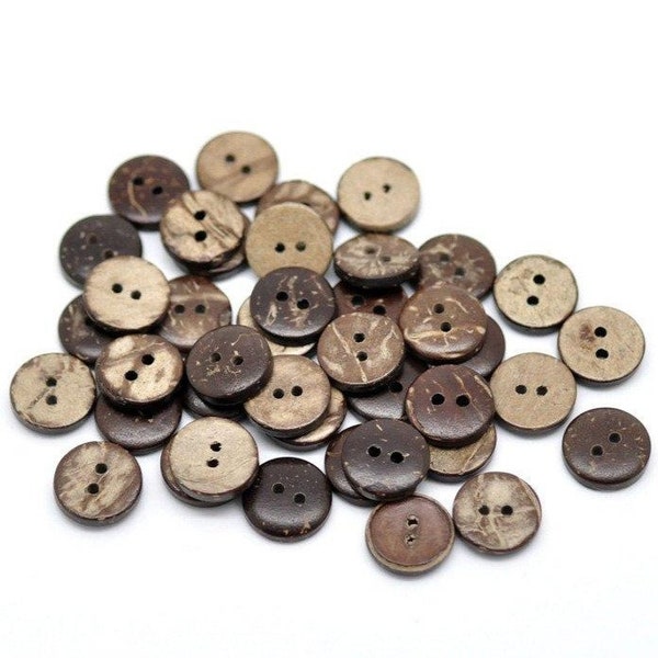 11mm small coconut buttons, 2 holes brown wooden buttons, Natural buttons for knitting