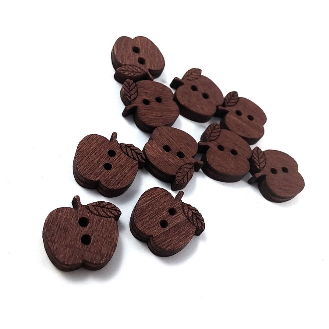 Wooden Apple Buttons, Novelty Sewing Buttons, Natural Brown Knitting