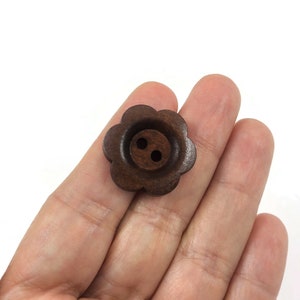 25mm flower shape buttons, Novelty wooden sewing buttons, 1 inch dark brown knitting buttons image 3