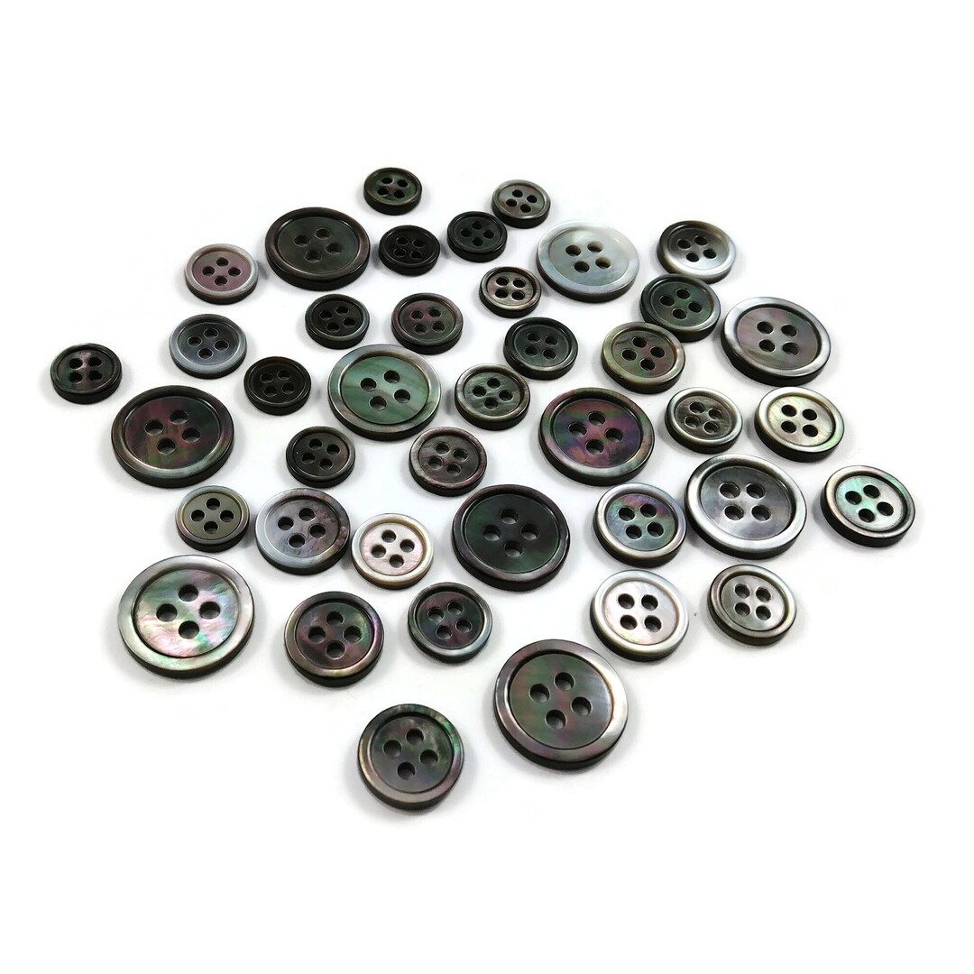 Grey Mother of Pearl Buttons, Natural Black Lip Shell Sewing Buttons, 4 ...