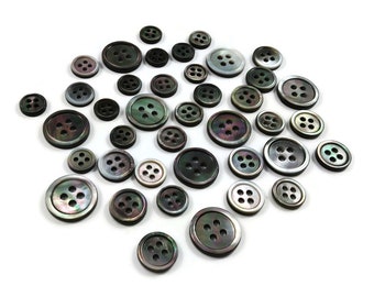 Grey mother of pearl buttons, Natural black lip shell sewing buttons, 4 sizes available