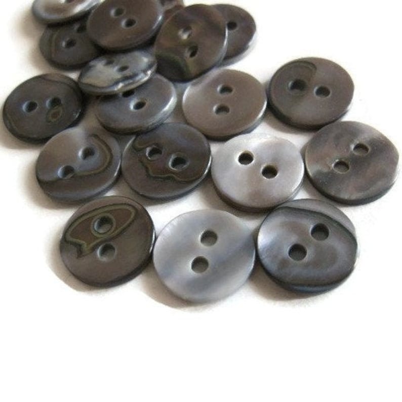Grey Shell Buttons 10mm Grey Shell Buttons, 8 Natural Sewing Buttons, 2 Holes Mother of ...