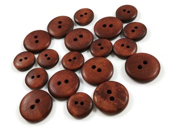 Reddish brown wooden buttons, 15mm, 20mm, Plain round sewing buttons