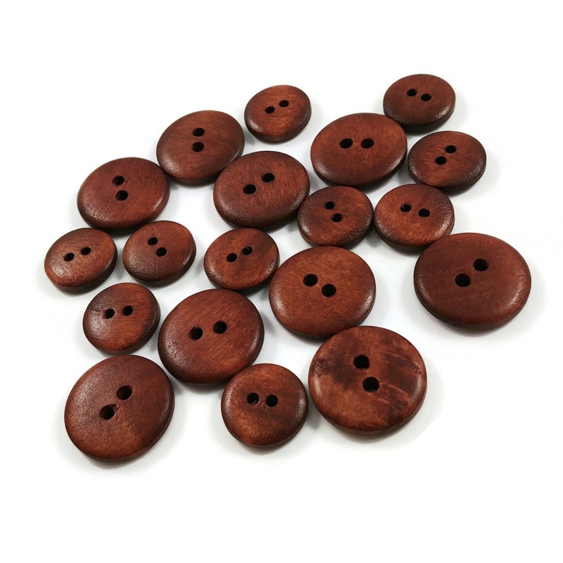 Reddish brown wooden buttons, 15mm, 20mm, Plain round sewing buttons image 1