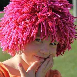 DIY Yarn Wig Sewing Pattern, Halloween costume wig tutorial PDF pattern for children and adult, Girl Pink Costume Yarn wig for party image 1