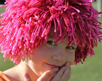 DIY Yarn Wig Sewing Pattern, Halloween costume wig tutorial PDF pattern for children and adult, Girl Pink Costume Yarn wig for party