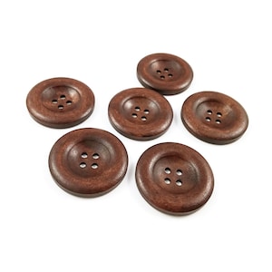 Large wooden buttons, 6 brown buttons, 35mm sewing buttons, Natural buttons for knitting