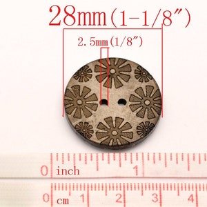 6 coconut shell buttons, 28mm sunflower sewing buttons, Brown botanical wooden buttons image 9