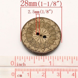 6 coconut shell buttons, 28mm sunflower sewing buttons, Brown botanical wooden buttons image 3