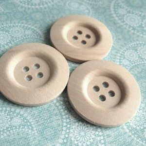 40mm unfinished wood button, Natural big sewing button, Raw beige button for knitting