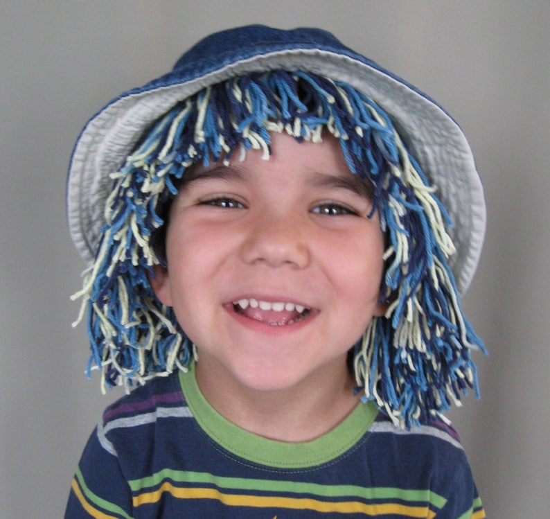 DIY yarn hair wig hat, PDF children sewing tutorial, Party and dress up costume, Instant download image 1