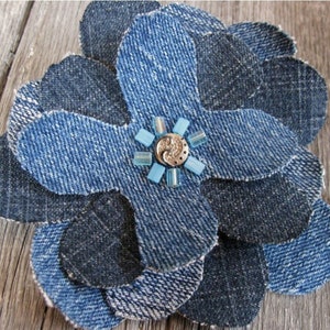 Fabric flower sewing pattern, Making flowers with jeans, Zero waste recycle craft project, Instant download tutorial image 5