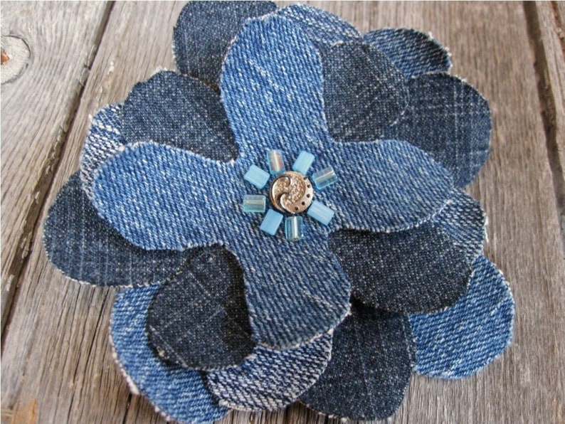 Fabric flower sewing pattern, Making flowers with jeans, Zero waste recycle craft project, Instant download tutorial image 5