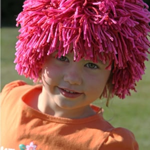 DIY Yarn Wig Sewing Pattern, Halloween costume wig tutorial PDF pattern for children and adult, Girl Pink Costume Yarn wig for party image 3