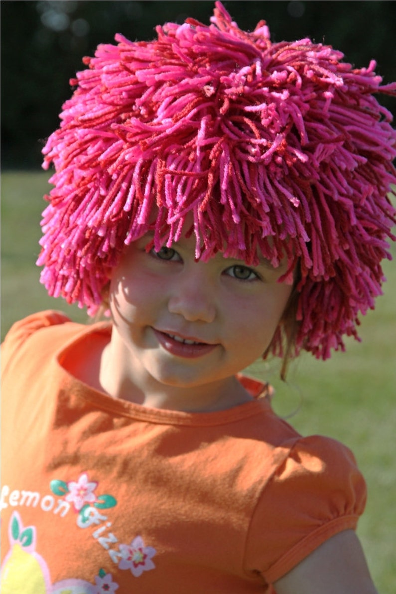 DIY Yarn Wig Sewing Pattern, Halloween costume wig tutorial PDF pattern for children and adult, Girl Pink Costume Yarn wig for party image 3