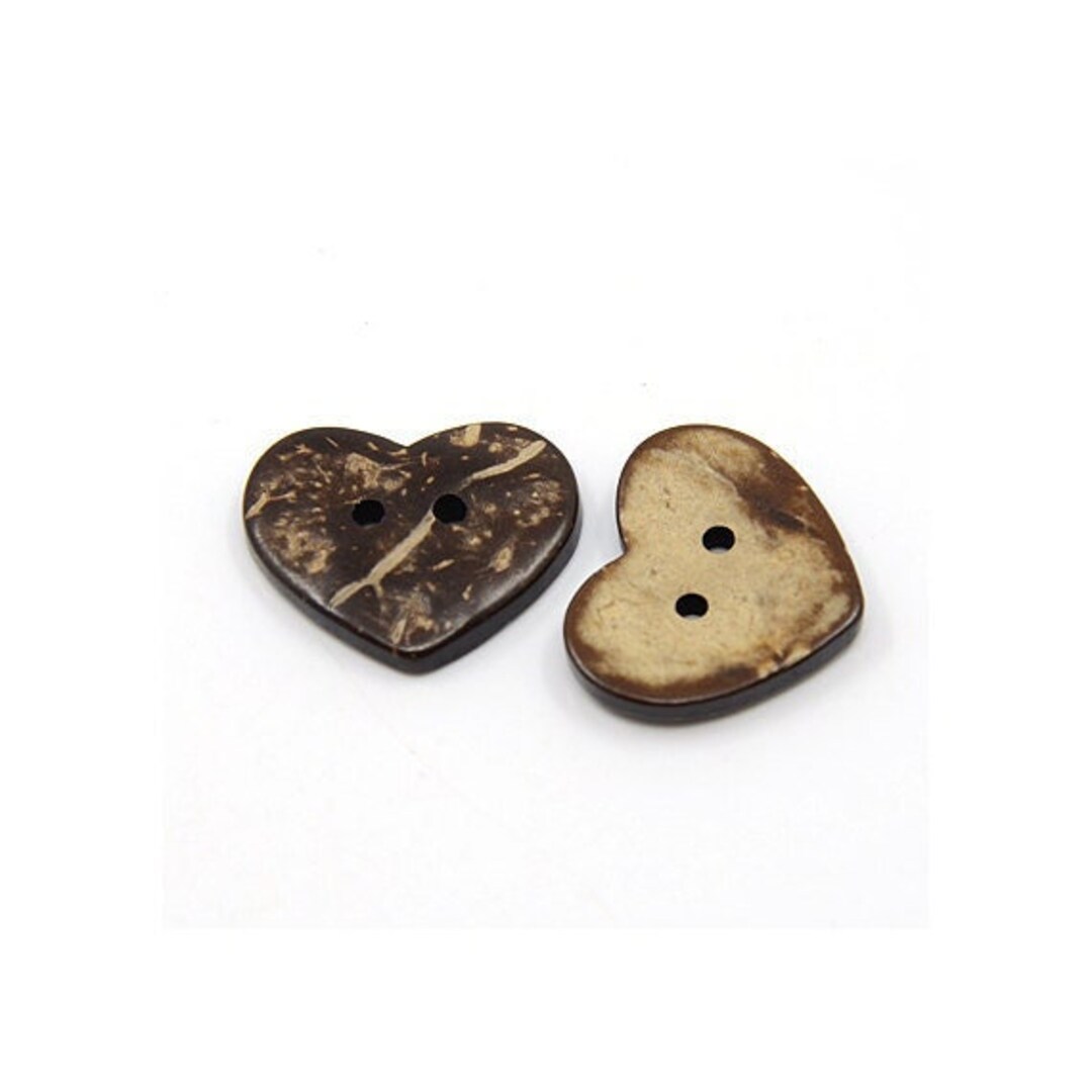 Heart Shape Coconut Shell Buttons - 20mm Wooden Sewing Buttons - 10 ...