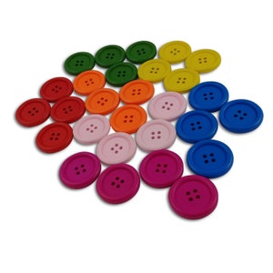 Botones coloridos de madera de 30 mm Conjunto de 4 botones de costura de madera Rosa, Amarillo, Azul, Verde, Rojo, Naranja, Fucsia imagen 1