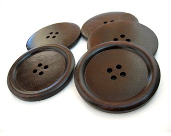 Large wooden buttons, 3 dark brown buttons, 50mm sewing buttons, 2 inch buttons for knitting