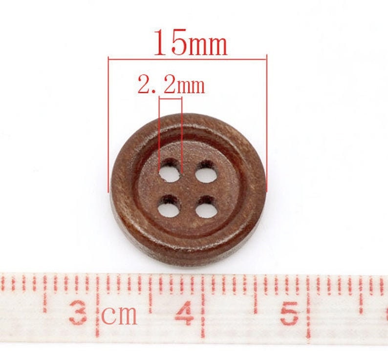 15mm brown wooden buttons, 60pcs bulk 4 holes sewing buttons, Natural wood knitting buttons image 3