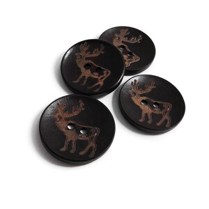 Rustic elk wooden button, 40mm big sewing button, 4 brown button for knitting, Deer woodland supplies image 3