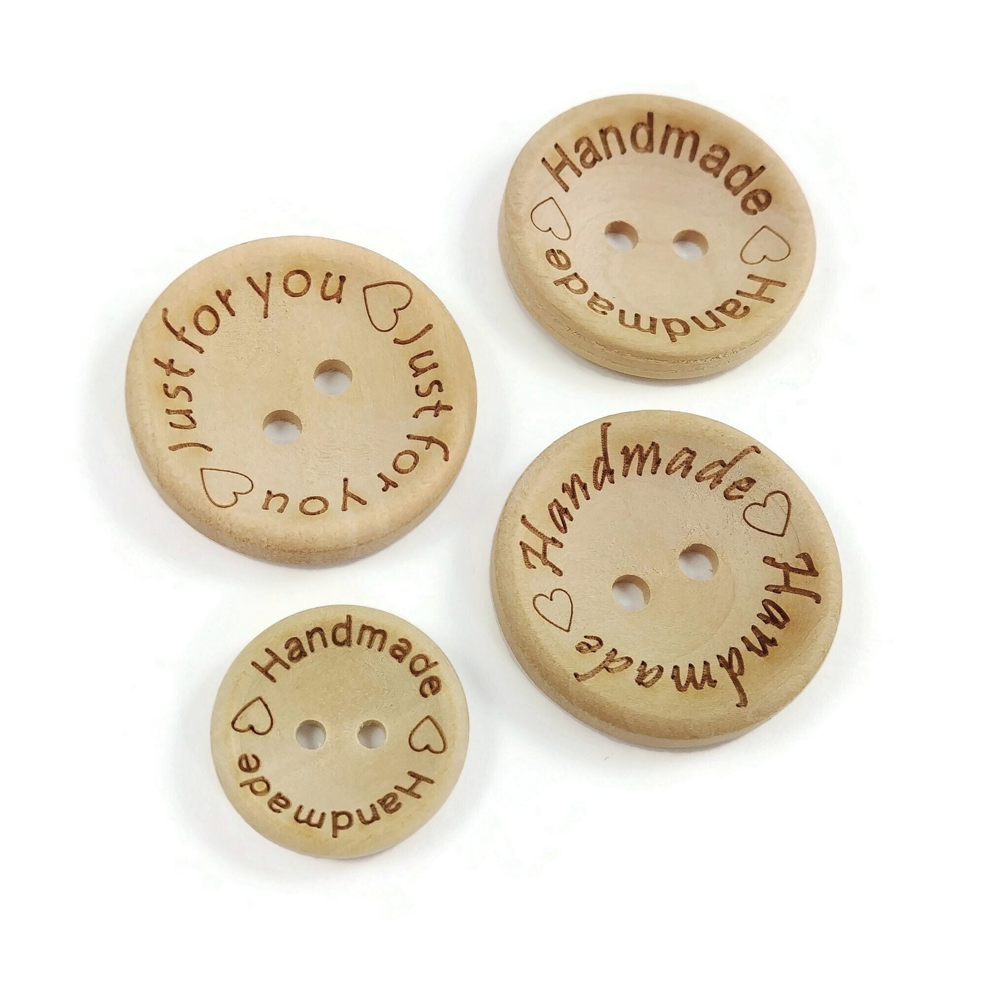 LUXURY WOODEN HANDMADE WITH LOVE BUTTONS - 20mm, 30mm, HEART, SEWING, KNIT,  UK 